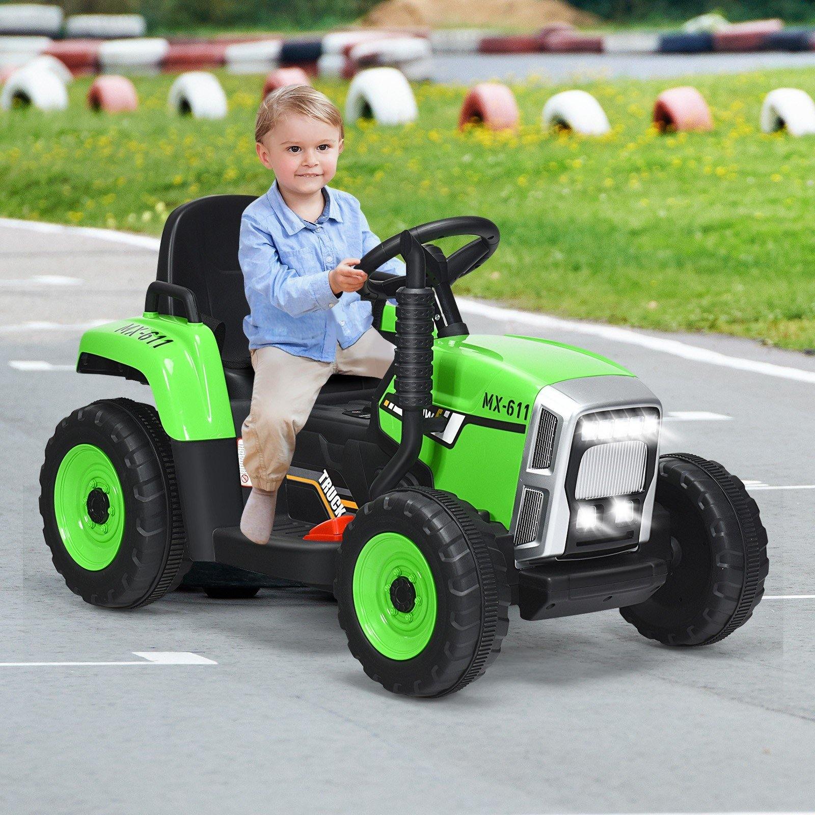 Costzon 12V Kids Ride On Tractor with Trailer, Battery Powered Electric Vehicle Toy Car