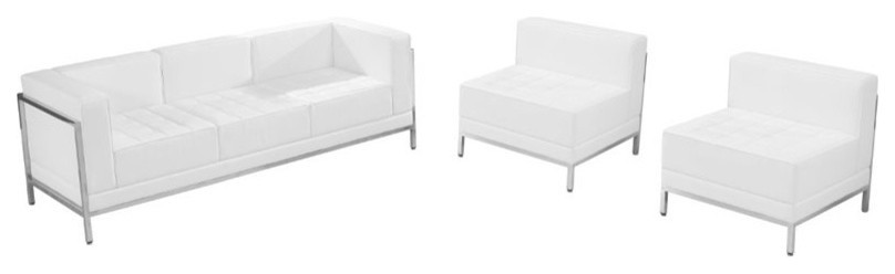 Bowery Hill 3 Piece Leather Reception Sofa Set in White   Contemporary   Living Room Furniture Sets   by Homesquare  Houzz