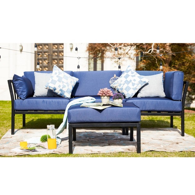 Patio Festival 4pc Steel Outdoor Patio Sectional Sofa With Cushions Furniture Set Blue