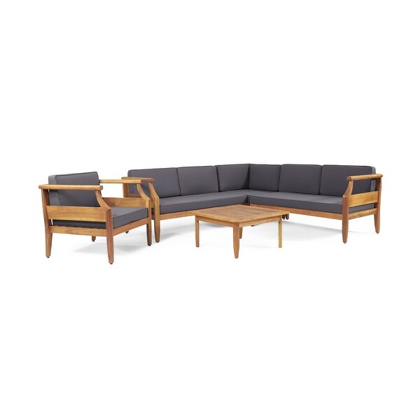 Aston Outdoor MidCentury Modern Acacia Wood Sectional Chat Set by Christopher Knight Home