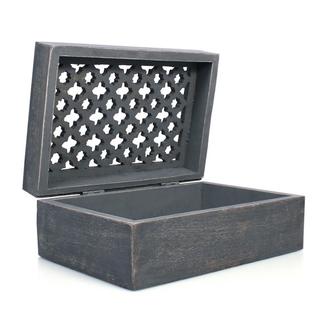 Mela Artisans Decorative Wooden Box With Hinged Lid In Trellis Design