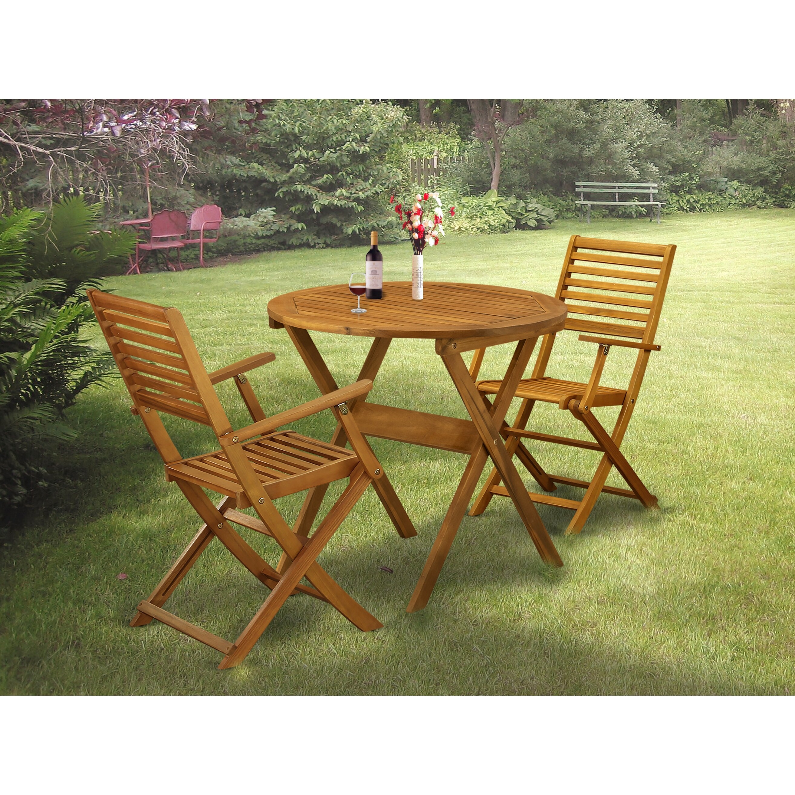 3-Piece Outdoor Dining Table Set - Bistro Table and 2 Folding Dining Chairs Perfect for Garden， Terrace， Bistro， and Porch - Overstock - 35292526