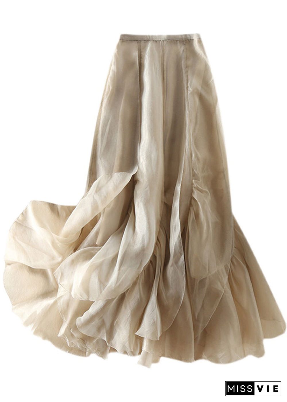 Stylish Champagne Patchwork wrinkled Chiffon Skirt Spring