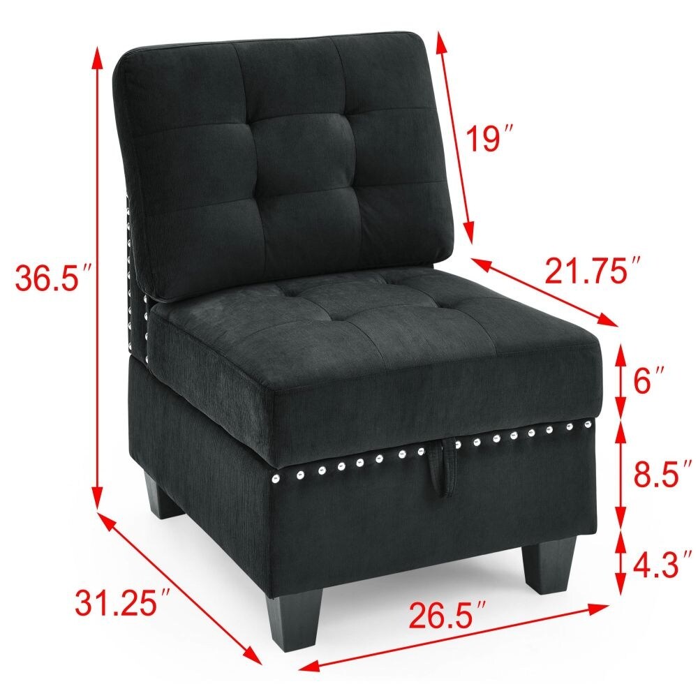 L shape Modular Sectional Sofa，DIY Combination，includes Three Single Chair ，Two Corner and Two Ottoman，Black Velvet