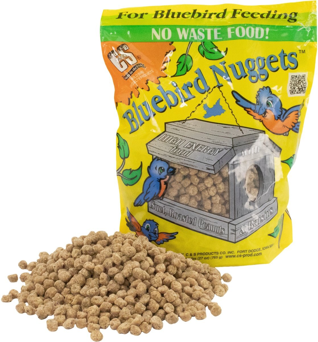 CandS No Melt and No Waste Bluebird Nuggets Bird Food， 27-oz bag