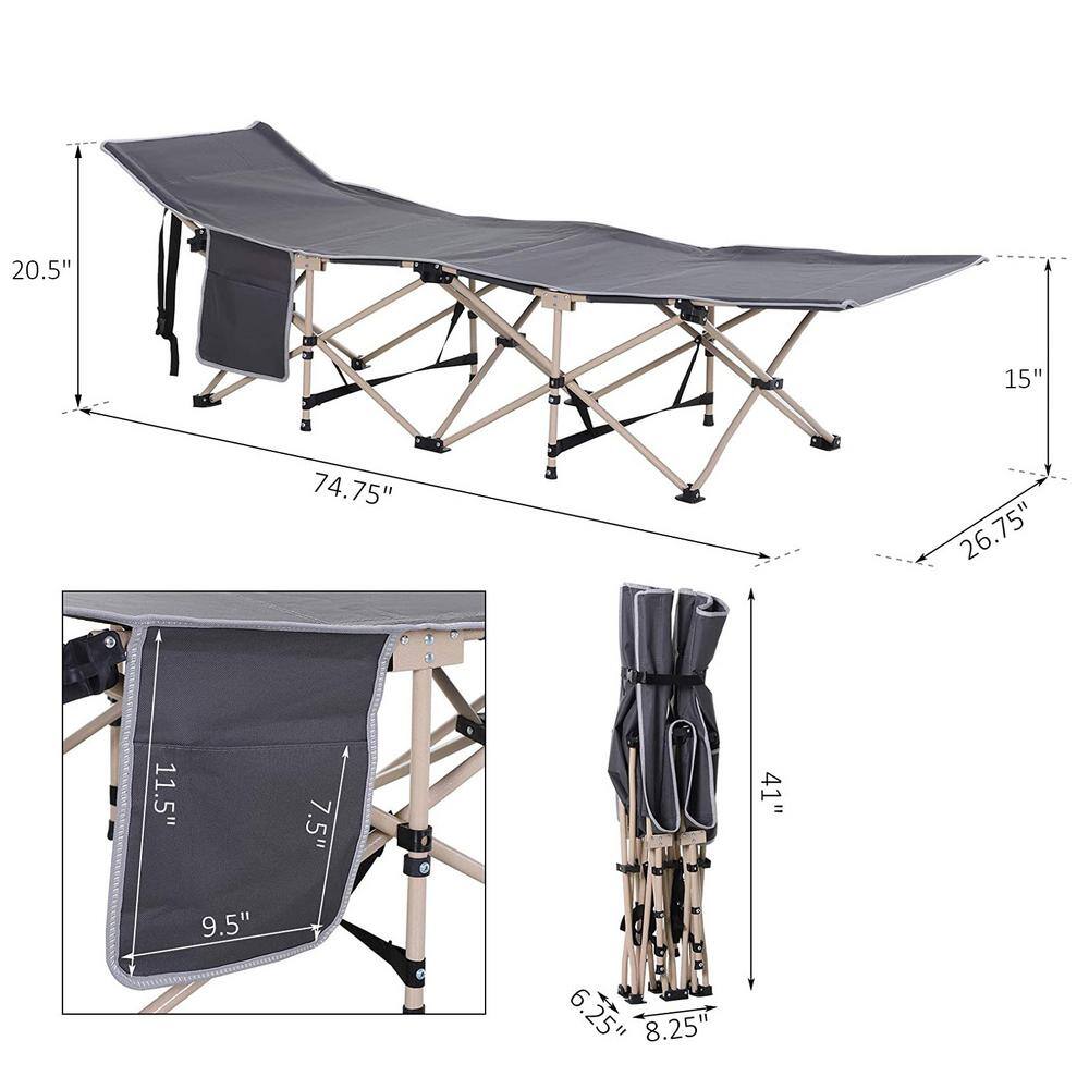 Outsunny Lightweight Portable Folding Cot Bed with Handy Side Pocket for Outdoor Camping Guest Bed for Visitors Grey A20-116GY