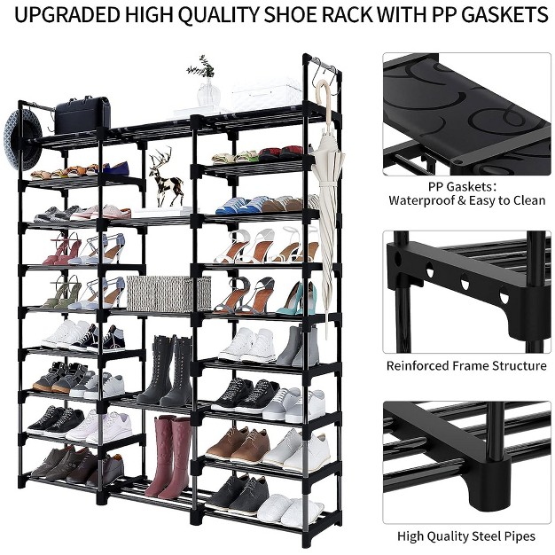 Wowlive 9 tier Large Stackable Metal Shoe Rack Shelf Storage Tower Unit Cabinet Organizer For Closets Fits 50 To 55 Pairs Black