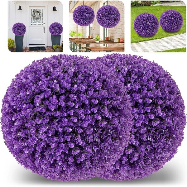 2 PCS Artificial Plant Topiary Ball 17.5'' Purple Decorative Balls