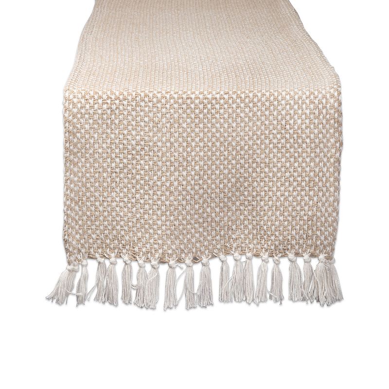 72 Beige and White Rectangular Weaved Table Runner