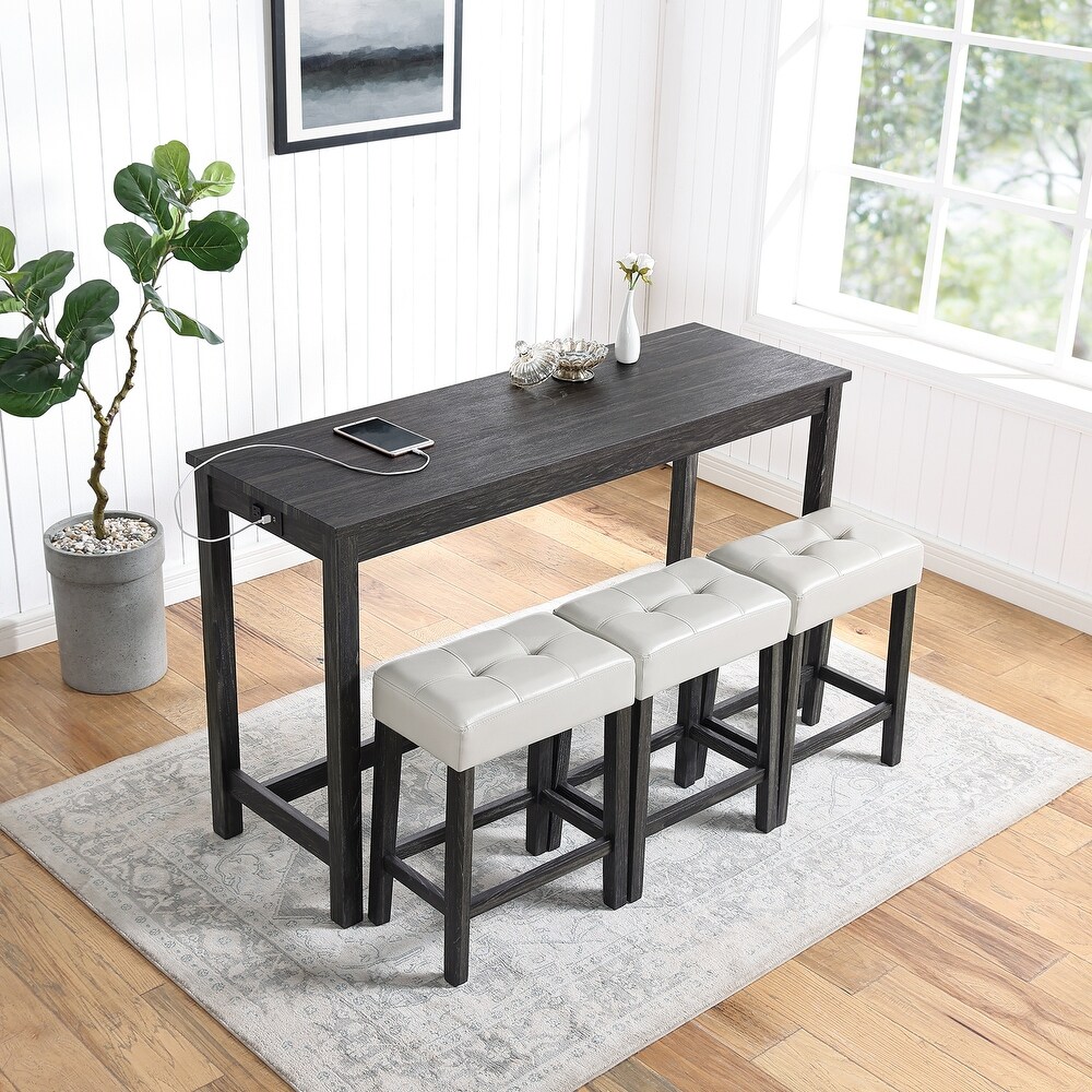 4 PCS Bar Table Set with Power Outlet