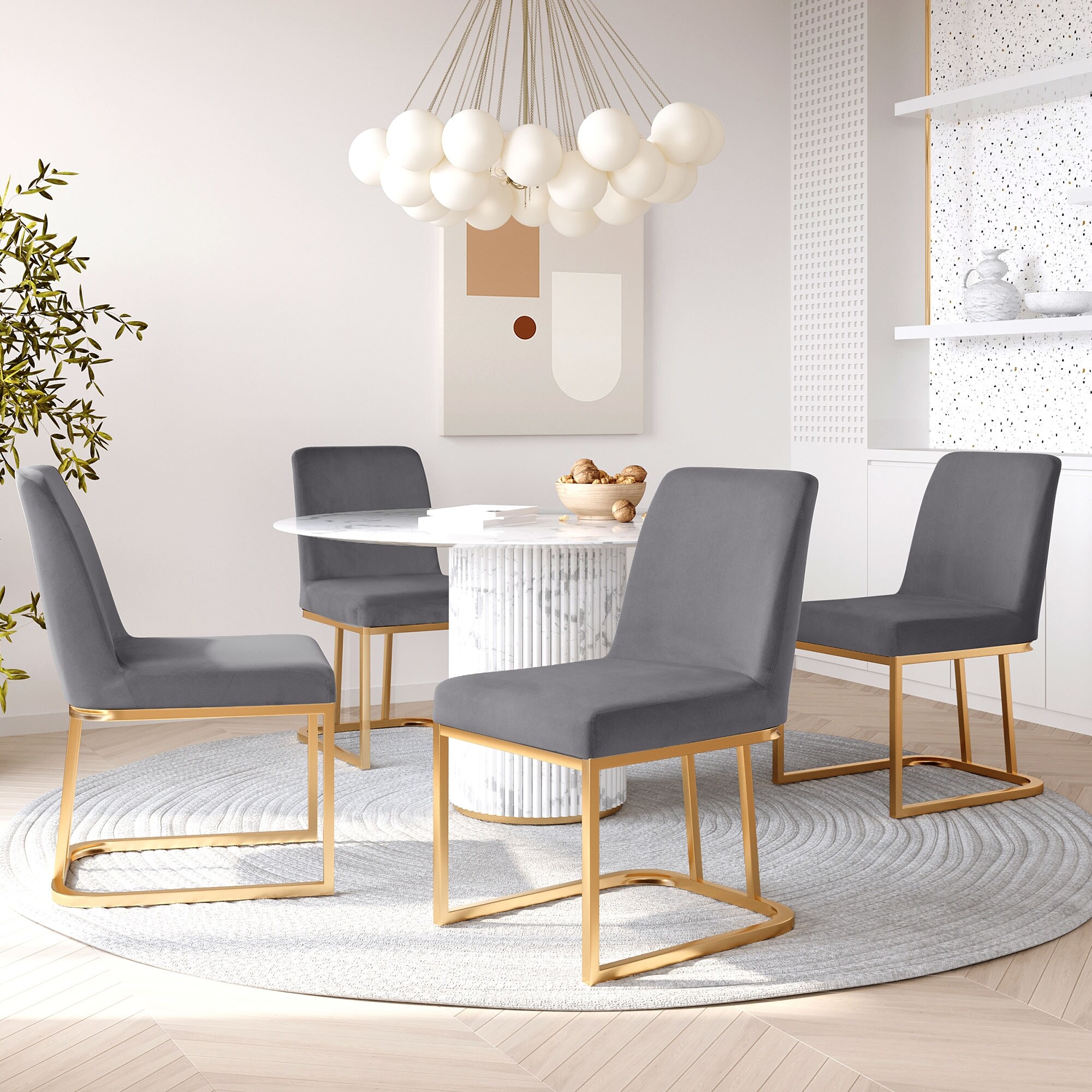 Modern Minimalist Gold Metal Base Upholstered Armless Velvet Dining Chairs Set of 4