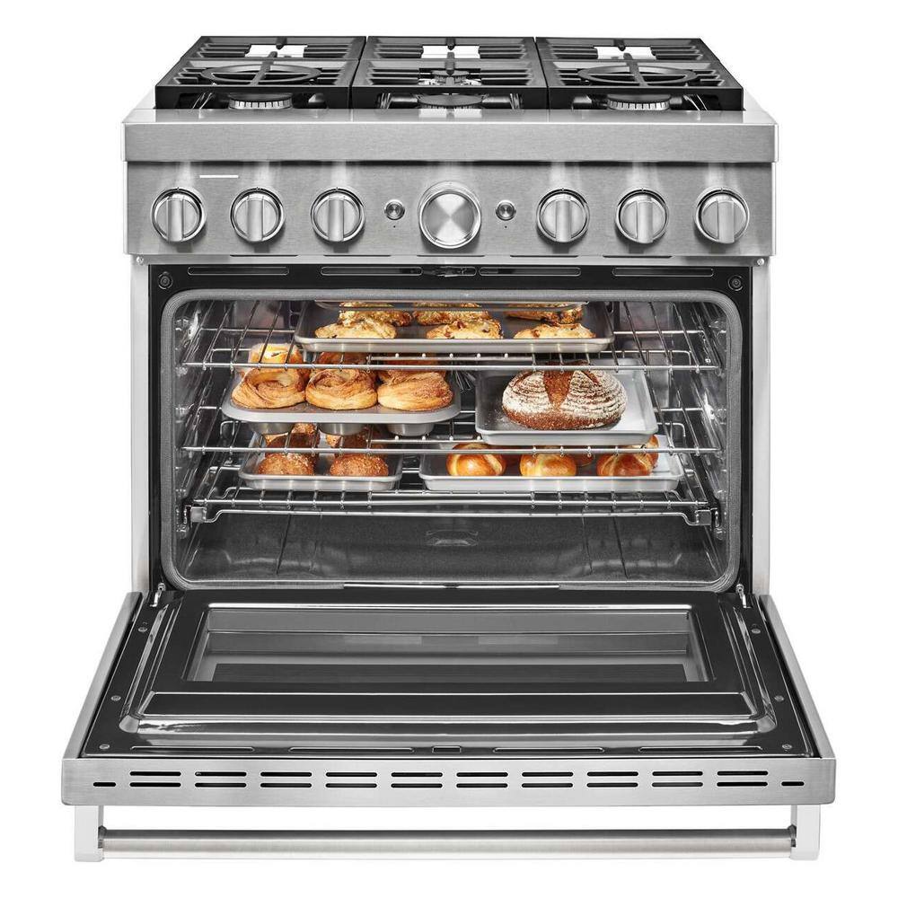 KitchenAid 36 in. 5.1 cu. ft. Smart Dual Fuel Range with True Convection and Self- Cleaning in Stainless Steel KFDC506JSS