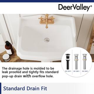 DEERVALLEY DeerValley Dynasty 26 34 in. Tall White Vitreous China Rectangular Pedestal Bathroom Sink With Overflow DV-1P522