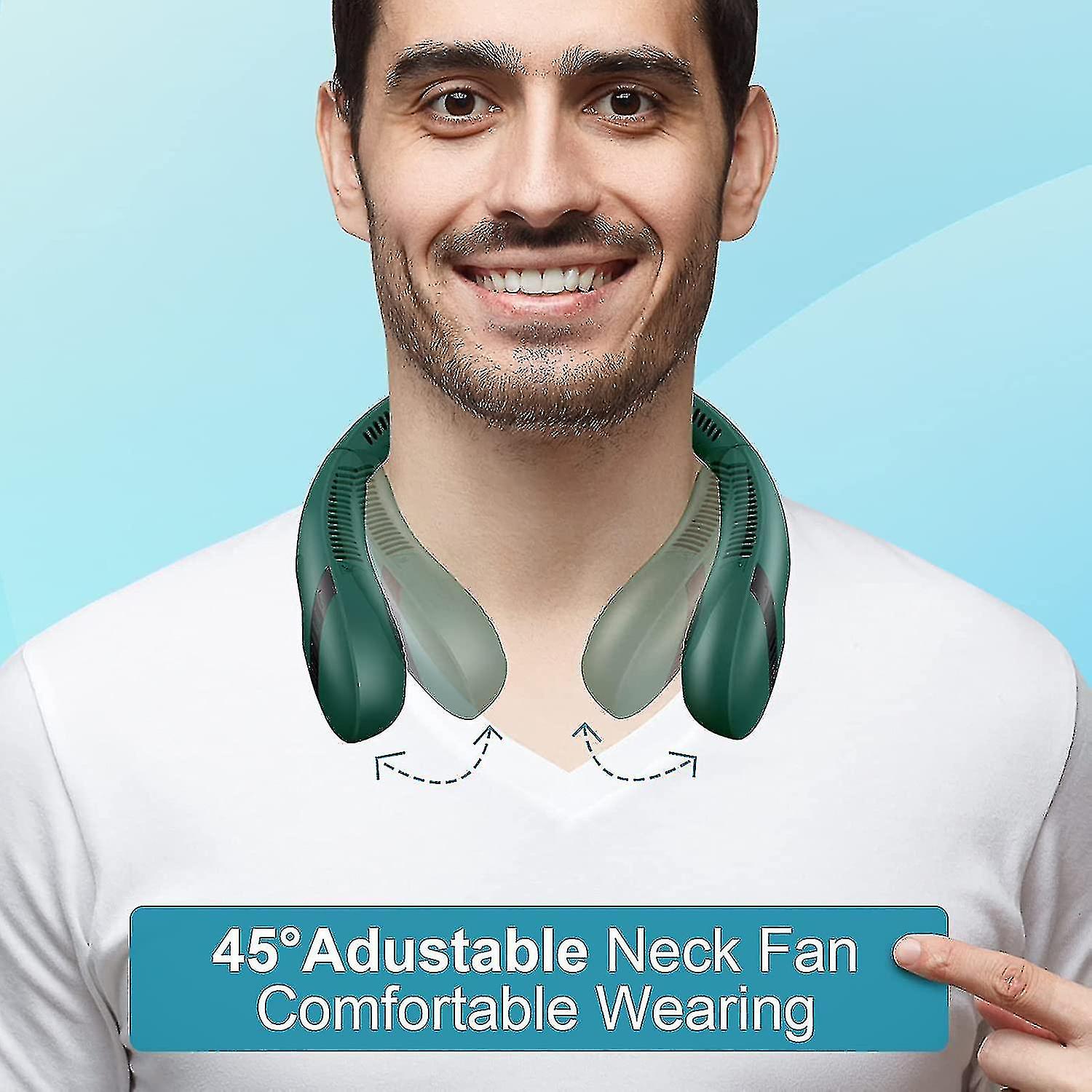 Portable Neck Fan， 5000mah Foldable Neck Fan Hands Free Wearable Leafless Fan Silent Bladeless 360 Cooling Hanging Neck Fan (green)