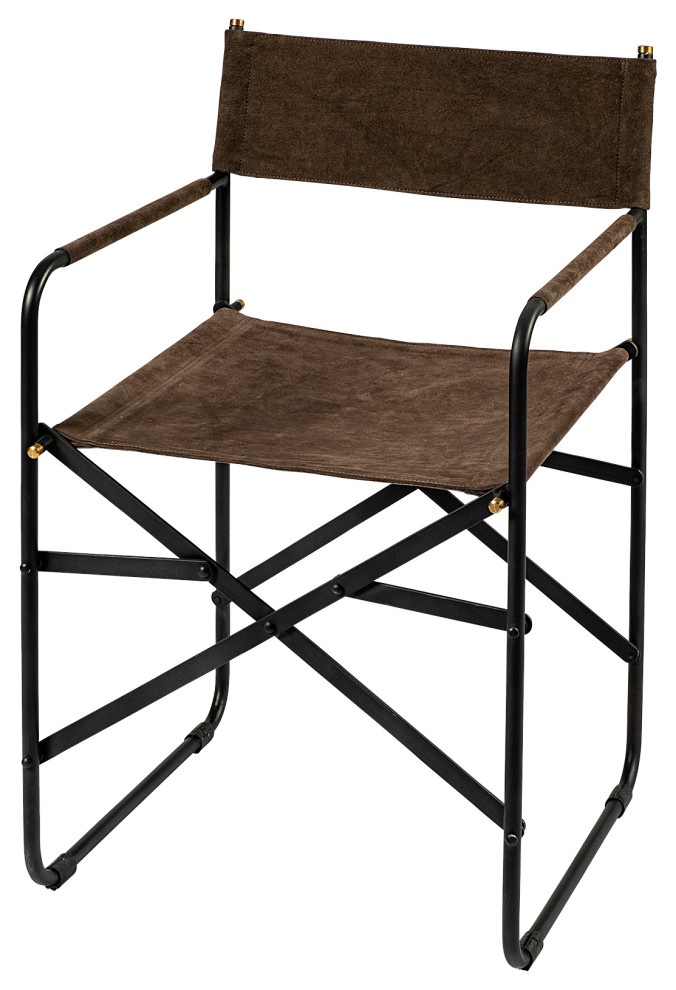 Direttore Brown Gray Suede With Black Metal Folding Frame Dining Chair   Industrial   Dining Chairs   by Mercana  Houzz