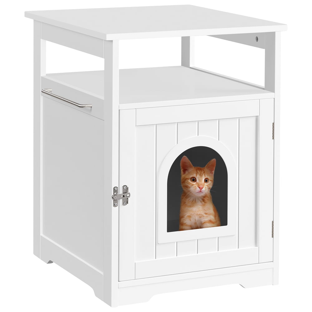 Topeakmart Indoor Wooden Cat Litter Box Enclosure with Open Shelf， White