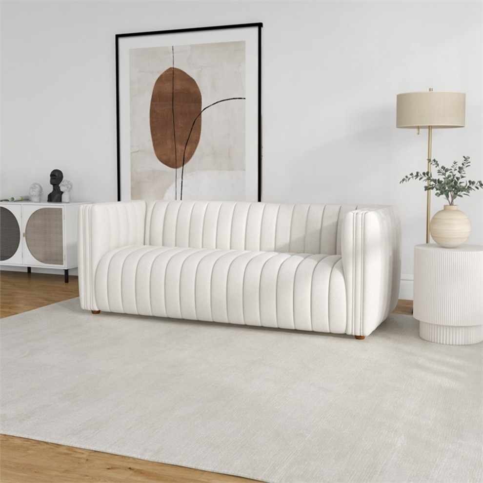 Rasem Modern Luxry Tight Tufted Back Cream French Boucle Fabric Couch   Transitional   Sofas   by Homesquare  Houzz