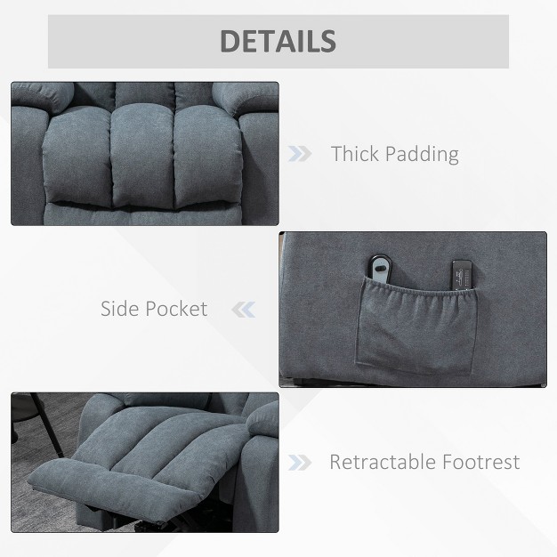 Homcom Power Lift Chair For Elderly Big And Tall With Massage Linen Fabric Upholstered Recliner Sofa Chair With Remote Control Side Pockets Gray