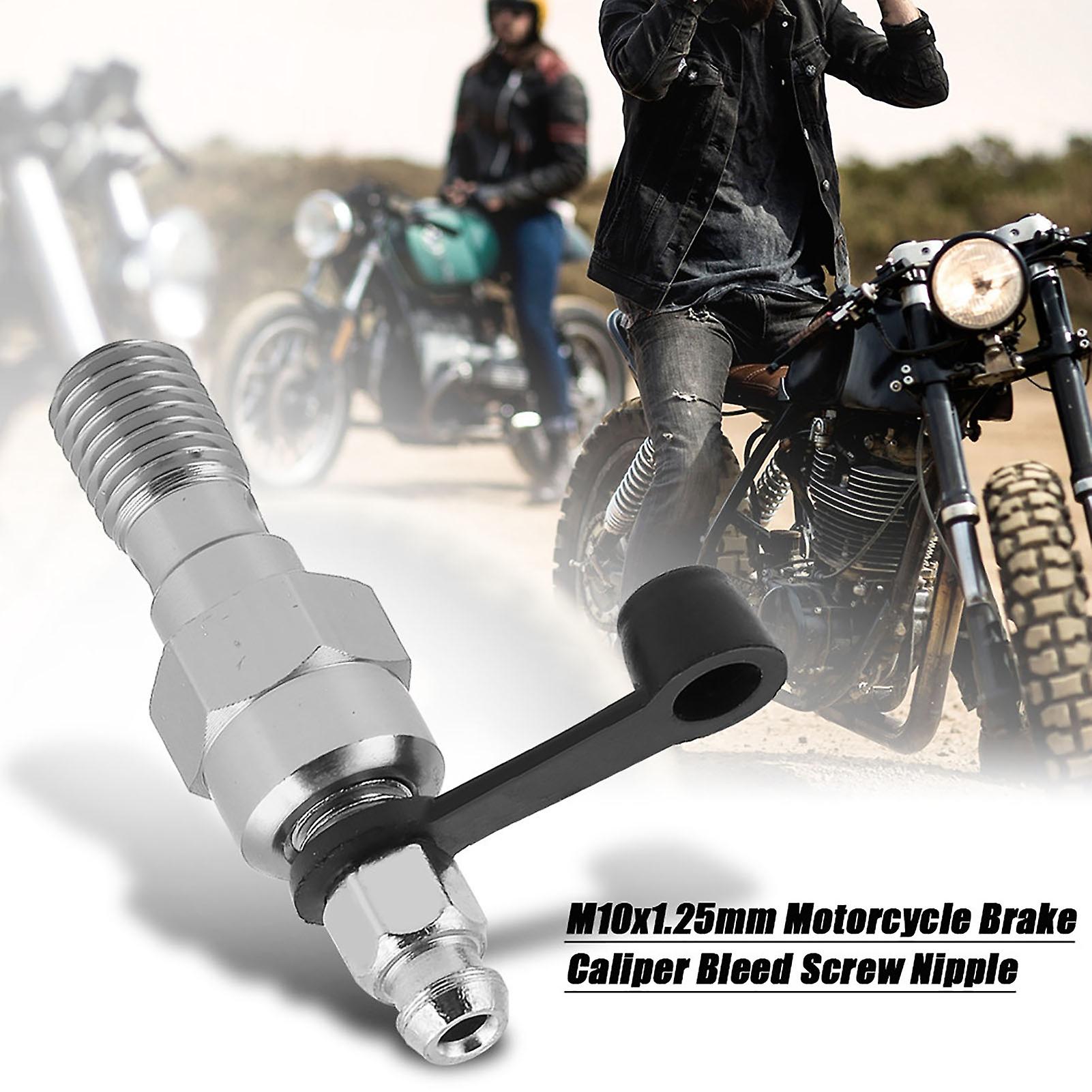 M10x1.25mm Motorcycle Brake Cylinder Caliper Bleed Screw Nipple Banjo Bolt + Dust Cap Silver