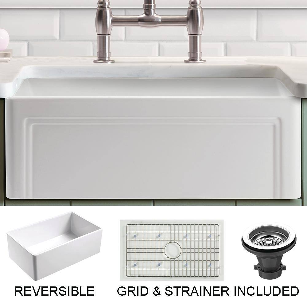 Empire Industries Olde London Farmhouse Fireclay 33 in. Single Bowl Kitchen Sink with Grid with Grid and Strainer OL33SG