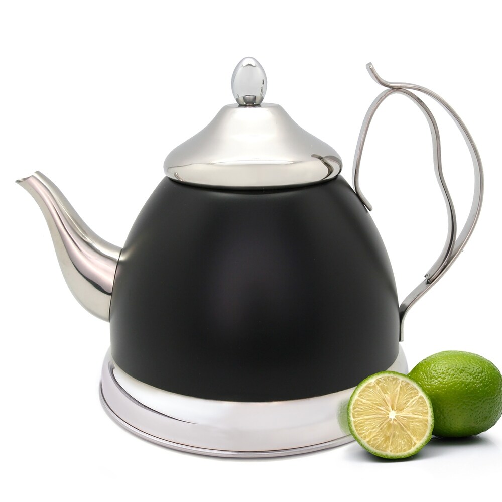 Creative Home Nobili Tea 2.0 Quart Stainless Steel Tea Kettle Tea Pot with Removable Infuser Basket  Opaque Black Color