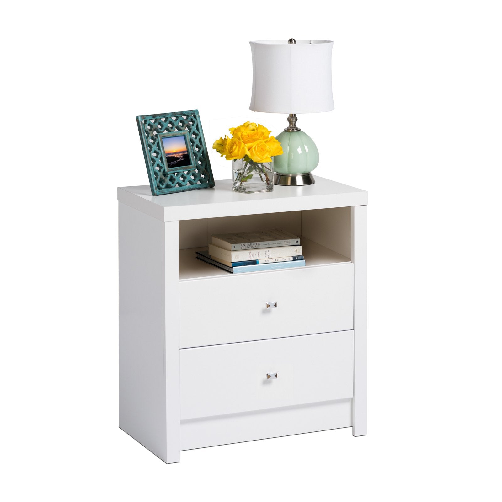 Prepac Calla Cosmopolitan Tall 2-Drawer Bedroom Nightstand, White