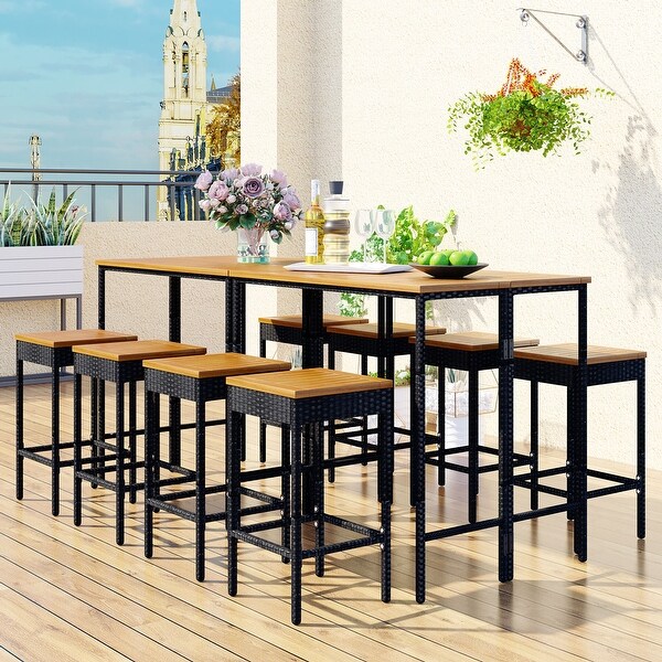 10-Piece Outdoor Patio Wicker Bar Set， Garden Steel Dining Sets with Foldable Tabletop - Overstock - 37561654