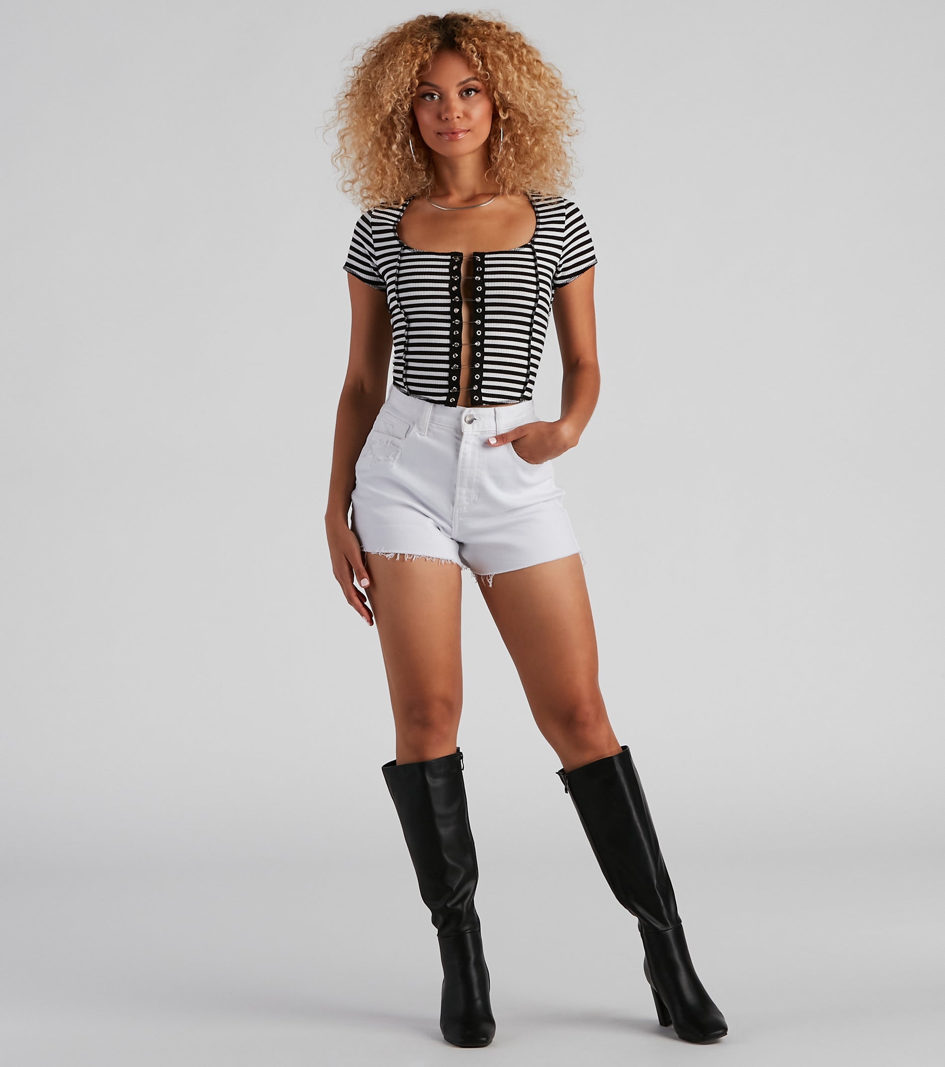 Striped Slay Rib Knit Crop Top