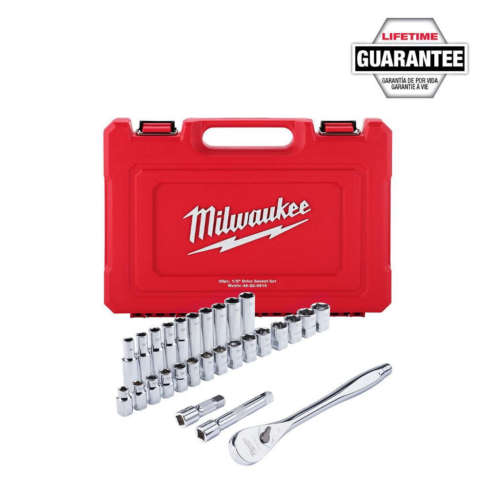 Milwaukee 28 pc. 1/2 in. Socket Wrench Set (Metric) 48-22-9510 from Milwaukee