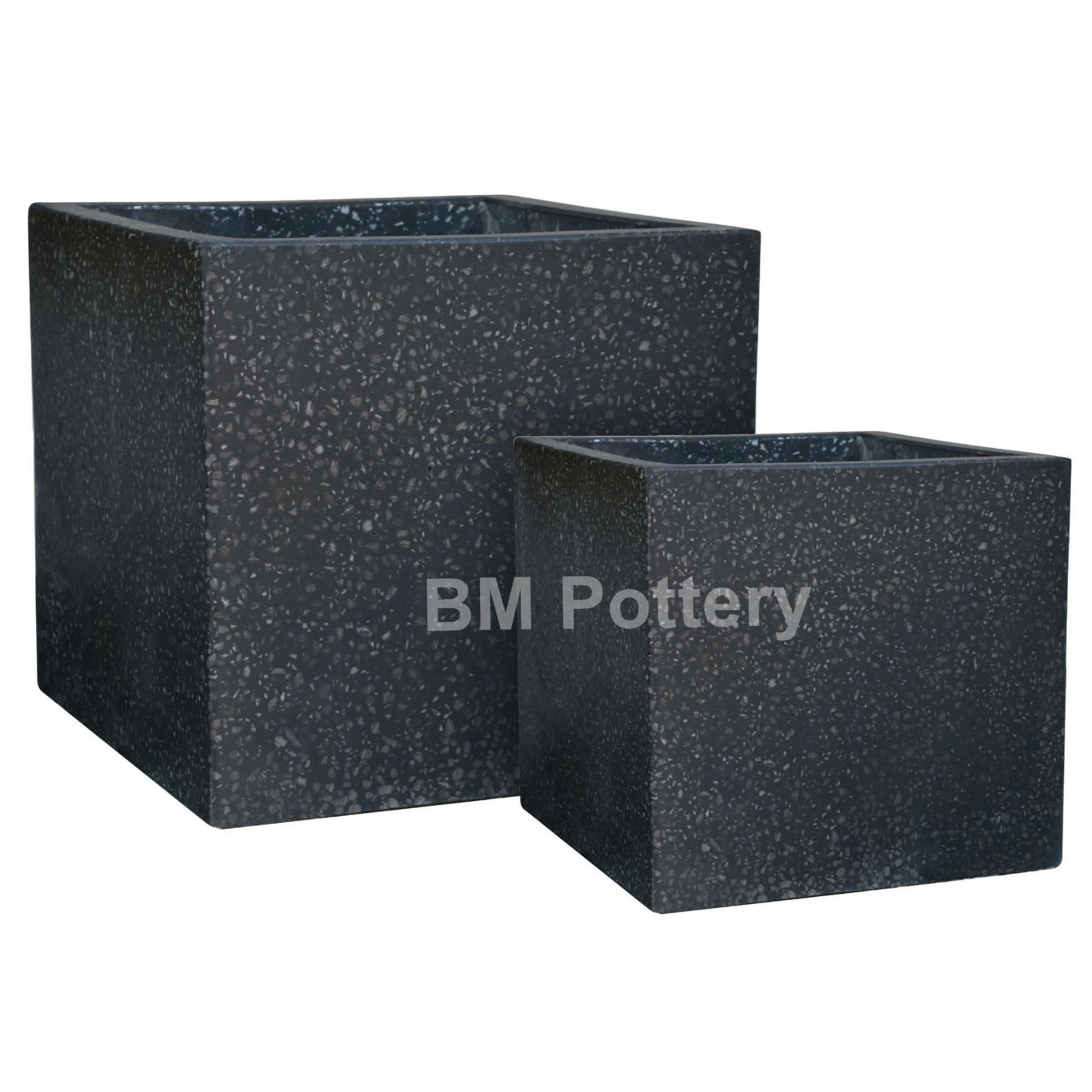 Classic Square Set of 2 Terrazzo Pot made in Vietnam for Indoor   Outdoor Garden Planter pot for plants Black   White color