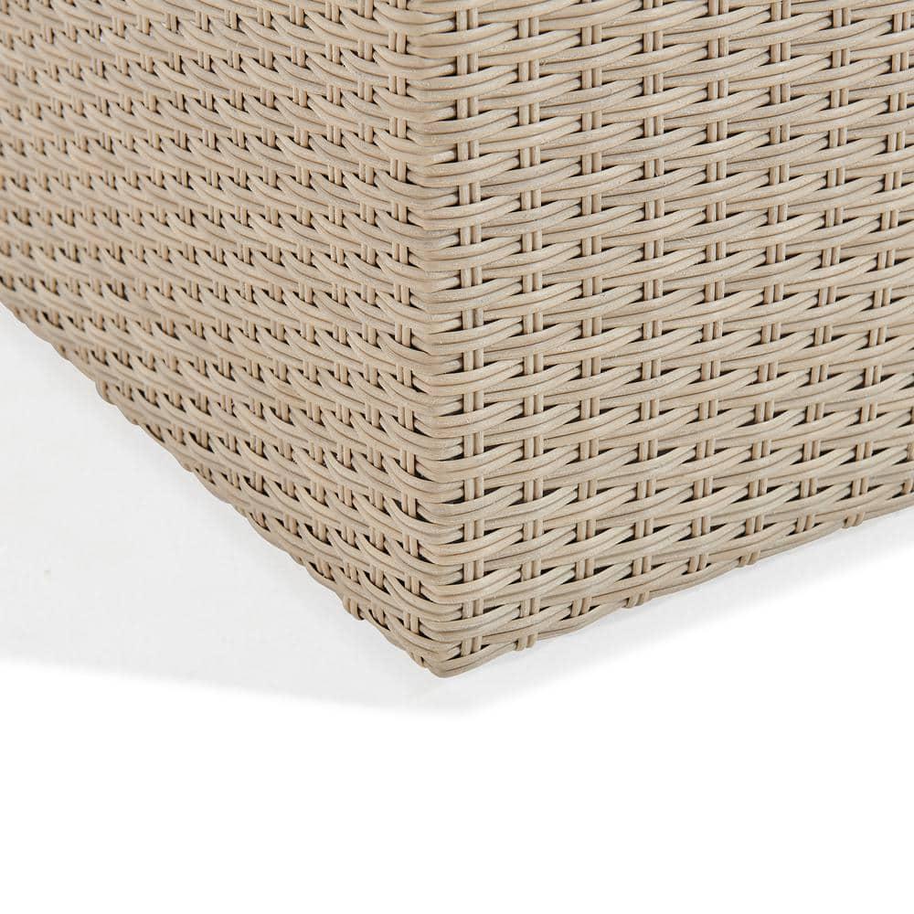 Alaterre Furniture Canaan Beige AllWeather Wicker Outdoor Square Ottoman with Cream Cushion