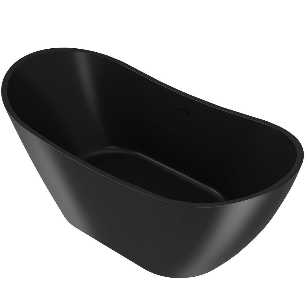 AKDY Freestanding 60 in. Fiberglass Double Slipper Flatbottom Modern Stand Alone Non-Whirlpool Bathtub in Matte Black BT0130