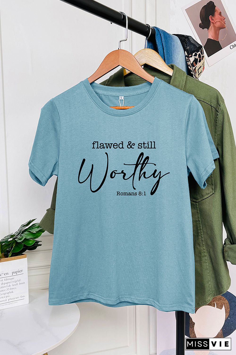 Flawed And Still Worthy Christian Romans Short Sleeve Graphic Tee Wholesale