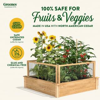 Greenes Fence 4 ft. x 4 ft. x 10.5 in. Original Cedar Raised Garden Bed with CritterGuard Fence System RC4T12BCG