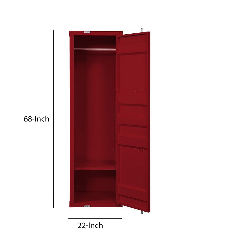 Single Door Wardrobe with Double Storage Compartment and Cremone Bolt， Red