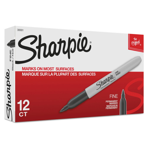 Sharpie Fine Tip Permanent Marker， Black， Dozen (30001)