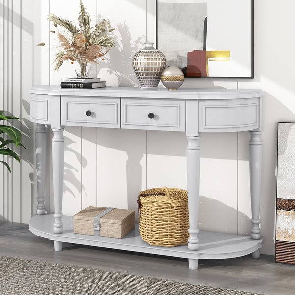 Console Table with Open Style Shelf Solid Wooden Frame and Legs Two Top Drawers