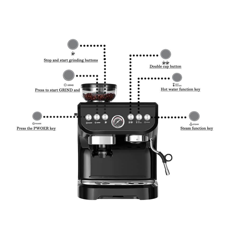 Edendirect 10Cup Black Espresso Drip Coffee Maker Builtin Coffee Grinder Automatic off Milk Froth