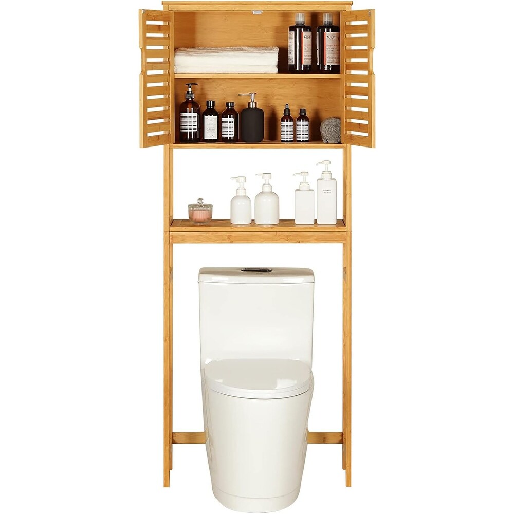 Toilet Storage Cabinet  Tall Bathroom Cabinet Organizer Bamboo