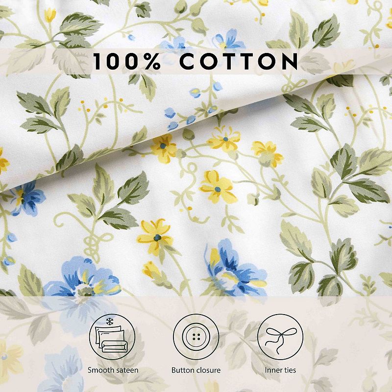 Laura Ashley Meadow Floral Blue Duvet Cover Set with Shams