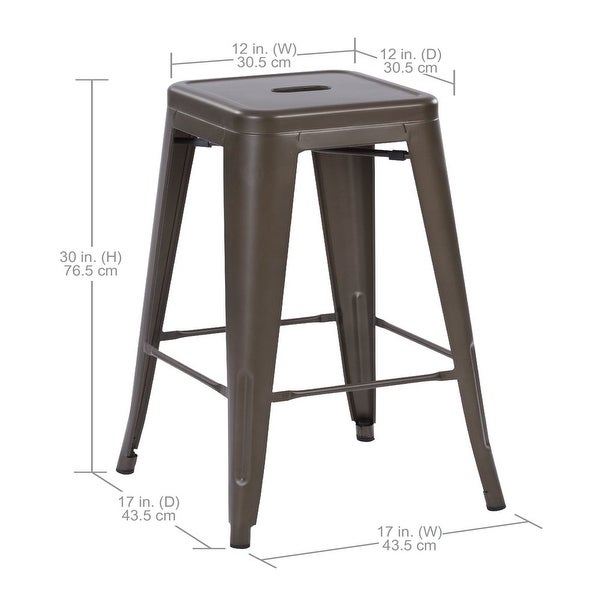 30inch Stackable Metal Stool， Set of 4， Include 4 Stools Gunmetal Color， Backless Style