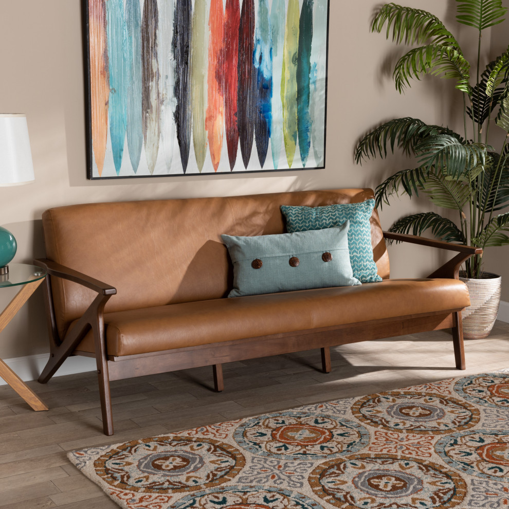 Bianca Mid Century Modern Sofa  Tan Faux Leather   Midcentury   Sofas   by Baxton Studio  Houzz