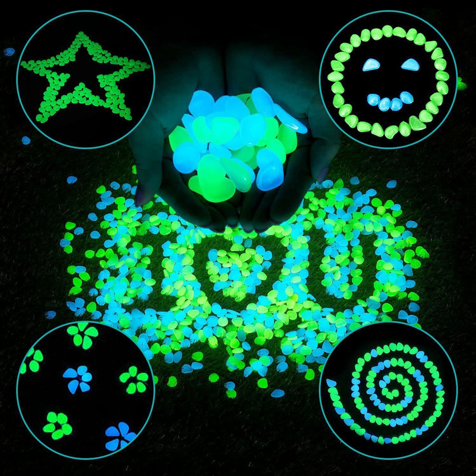 Dodocool 300pcs Glowing rocks Glow in The Dark Pebbles DIY Decorative Luminous Stones for Yards Lawns Walkways Garden Driveway Plants and Aquarium