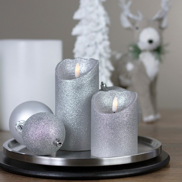 Led Silver Glitter Flameless Christmas Decor Candle