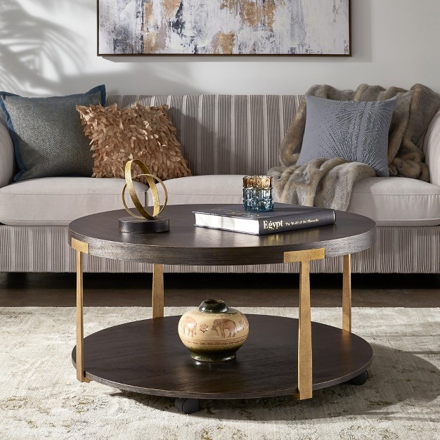 Lars Round Coffee Table Wood And Metal T brace Espresso Inspire Q