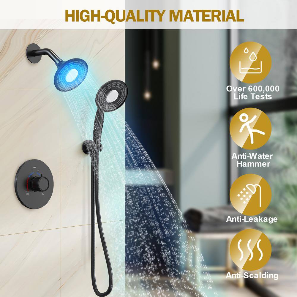 CRANACH 2-Spray 5 in. LED 3-Color Dual Shower Head Wall Mount Handheld Shower Head 2.5 GPM in Matte Black(Valve Included) SRSFS-1022-BK5