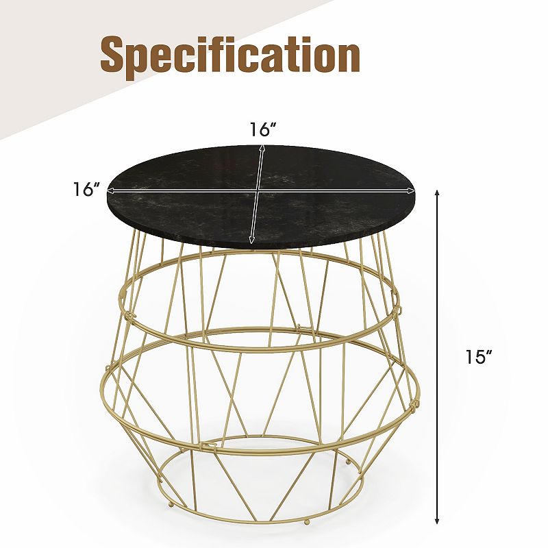 Round Metal Frame End Table with Removable Top-Golden