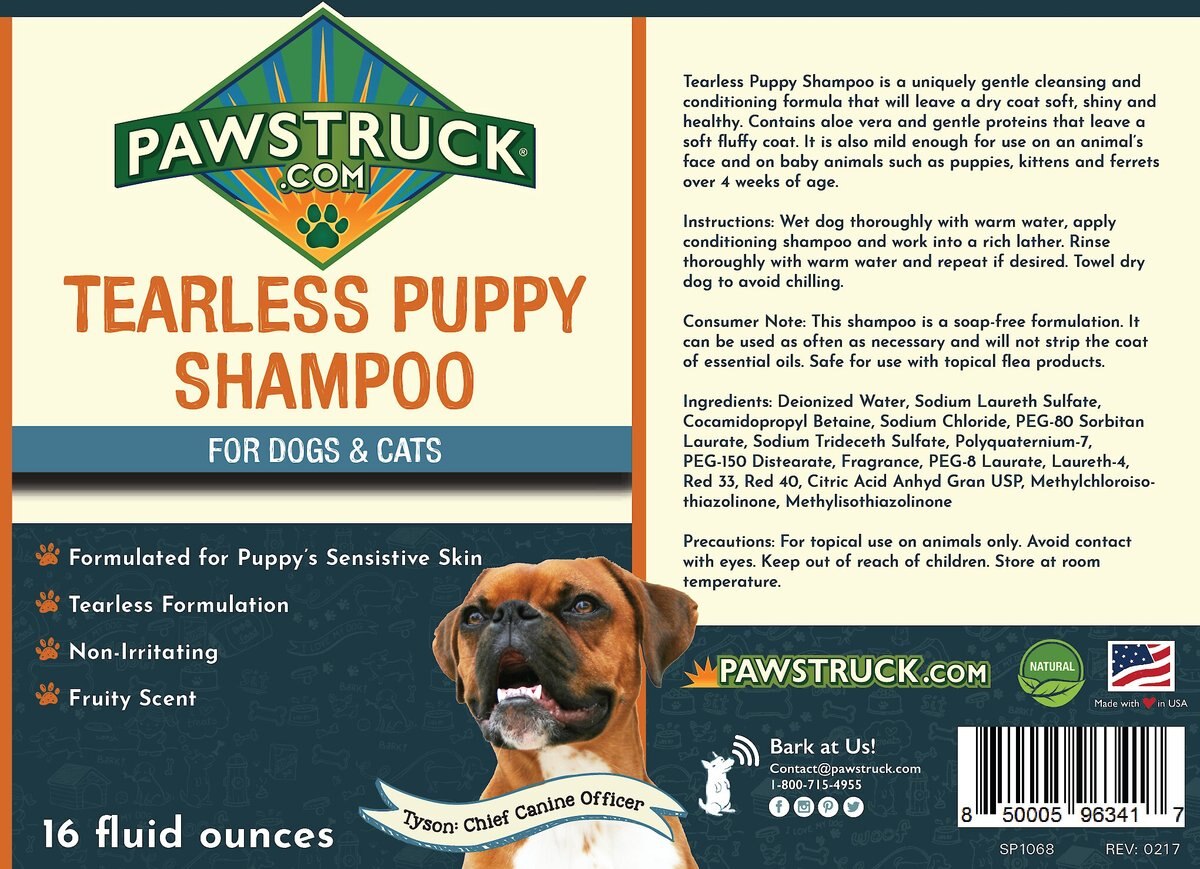 Pawstruck Tearless Puppy Dog Shampoo， 16-oz bottle