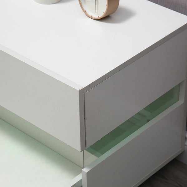 LED Modern Glossy Nightstand With 2 Drawers Bedside Night Light - - 36335243