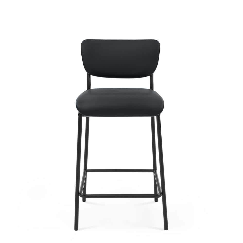 34.50 in. Black Low Back Metal Bar Stools, Dining Chair Counter Stools with Footrest and Faux Leather Seat (Set of 2) HY02011Y